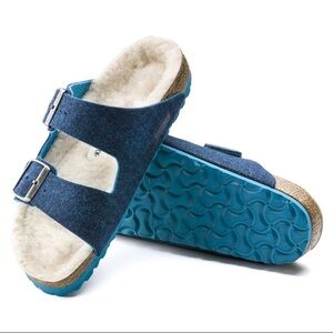 EUC - Birkenstock Arizona Rivet Wool Felt Doubleface Blue Sandals - Size 38